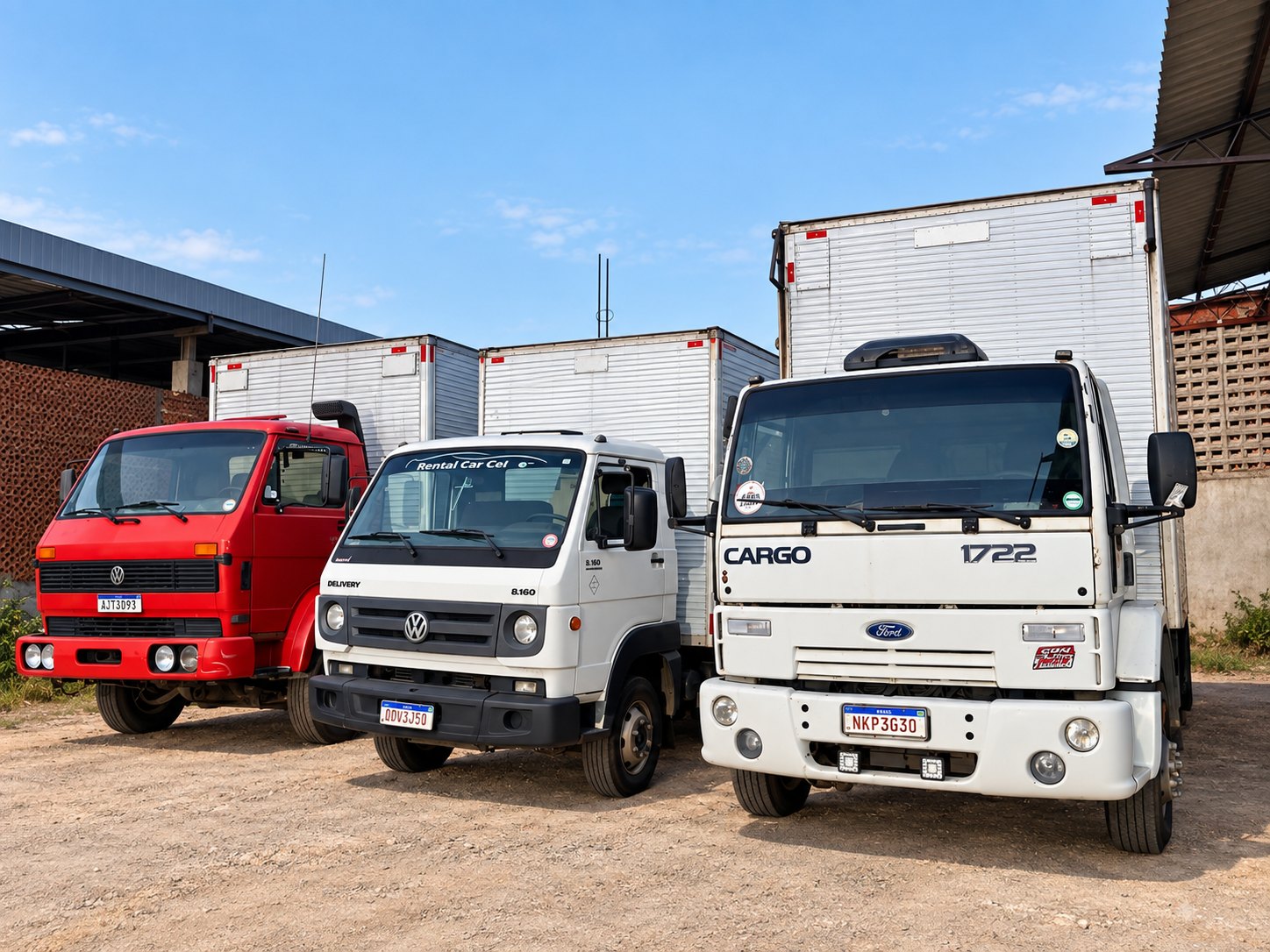 Caminhões da W2 Transportes estacionados na base operacional